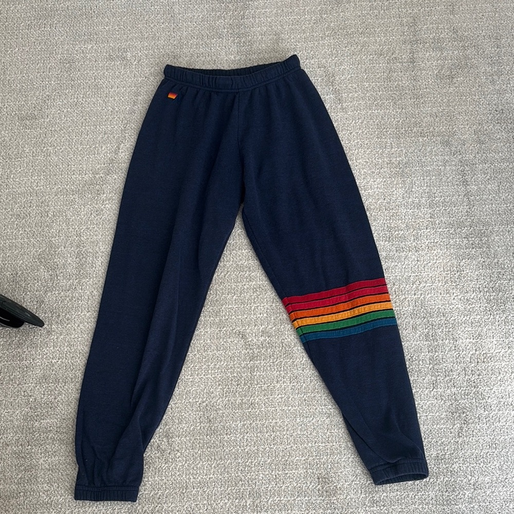 Aviator Nation Blue Sweatpants with Colorful Stripes